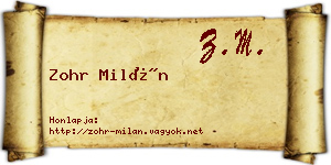 Zohr Milán névjegykártya